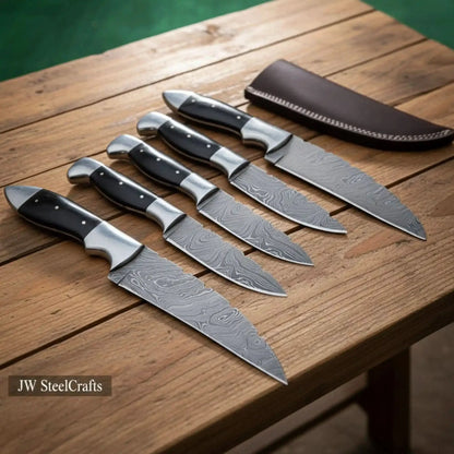 Premium Damascus Steel Hunting Knife Set — Full Tang Bushcraft &amp; Field Knives with Sheath
