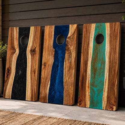 Studio Series Live Edge Resin 2x4 Cornhole Boards | River Collection