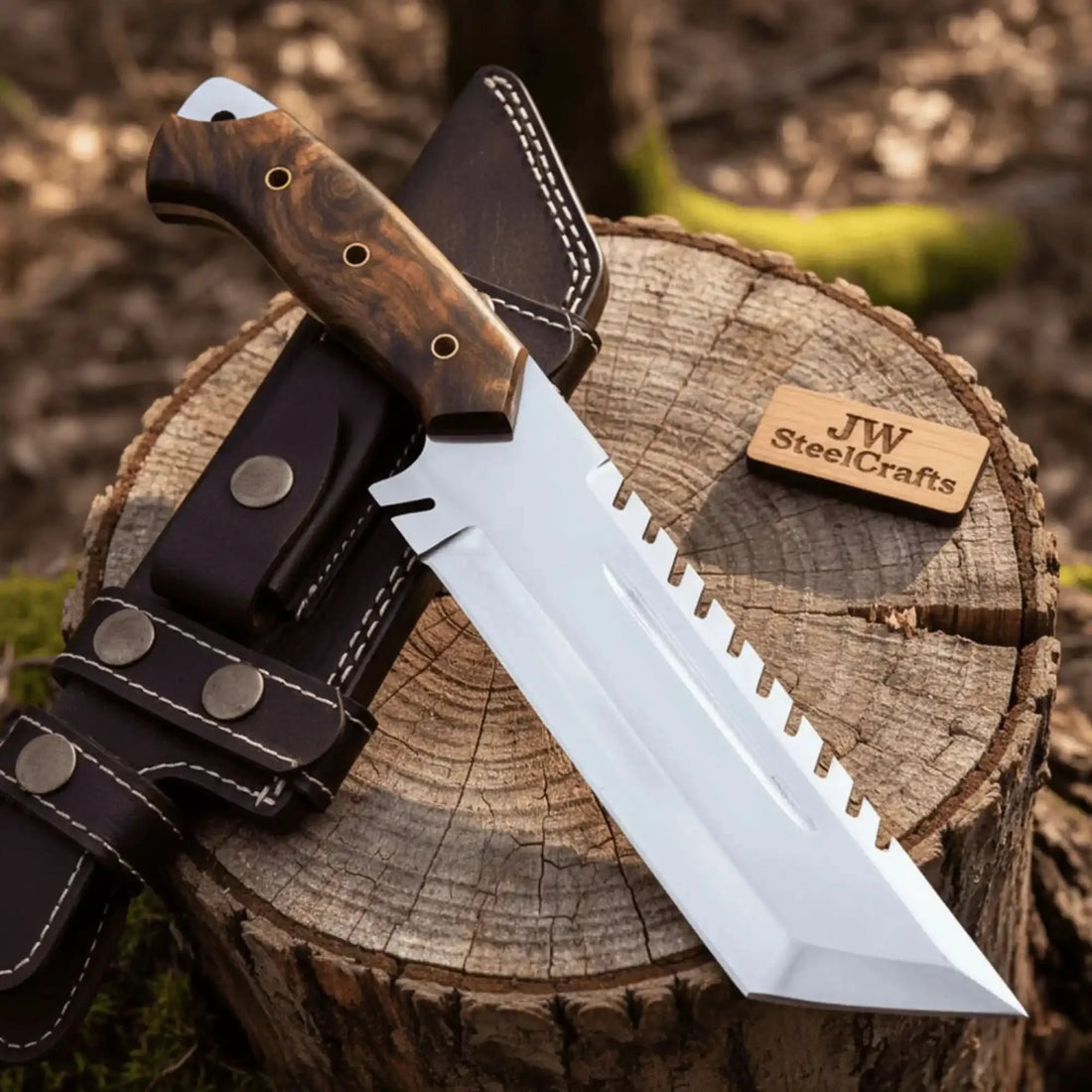 Tracker knife Full Tang Fixed Blade Knife – Stainless Steel Blade &amp; Burl Wood Handle | JW SteelCrafts