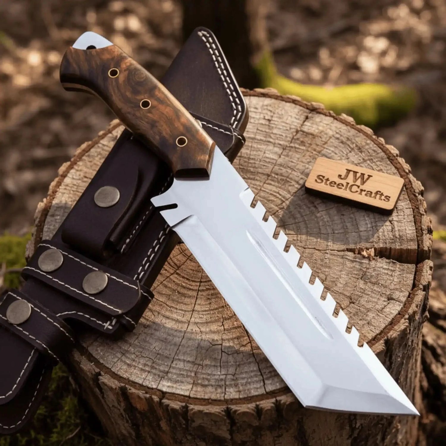 Tracker knife Full Tang Fixed Blade Knife – Stainless Steel Blade &amp; Burl Wood Handle | JW SteelCrafts