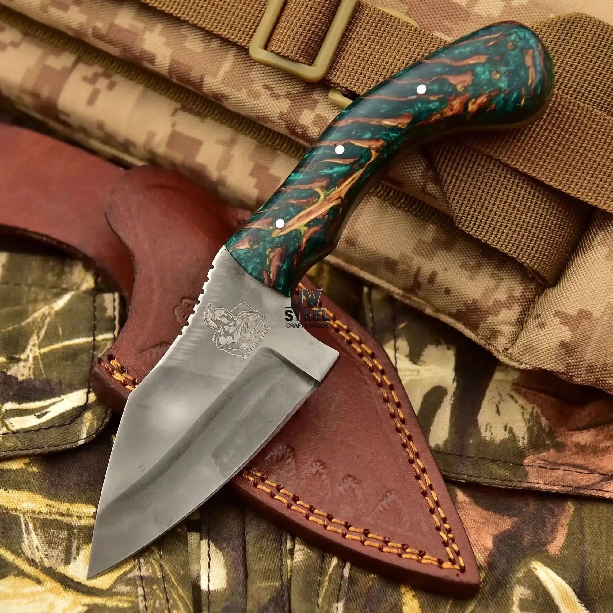 Acid Washed Stainless Steel Hunting Knife – Pinecone Handle | Outdoor &amp; Camping Knife