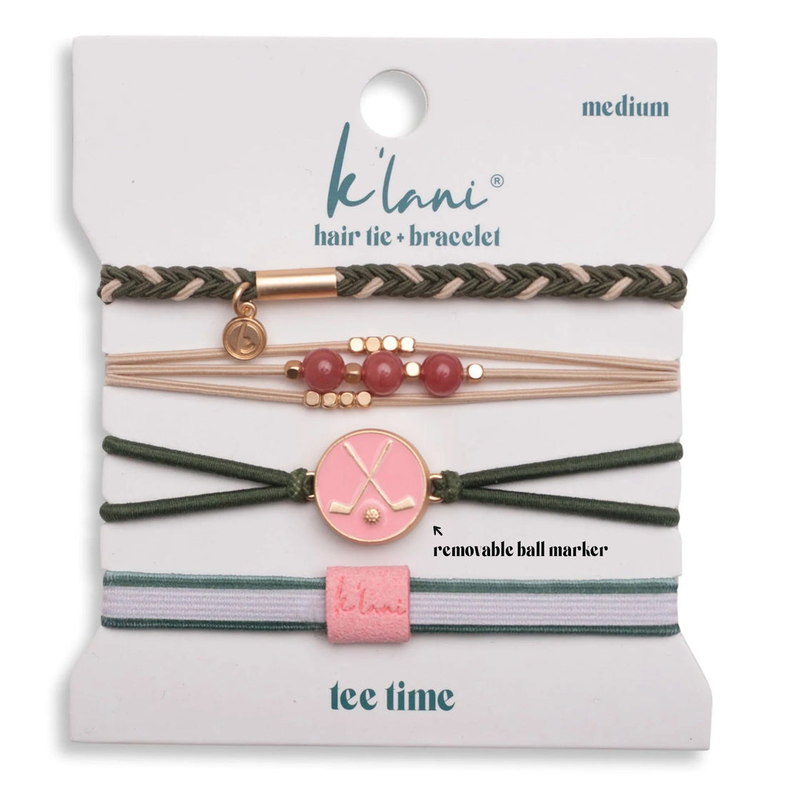 "Tee Time" Green &amp; Pink Hair Tie Bracelets with Removable Ball Marker