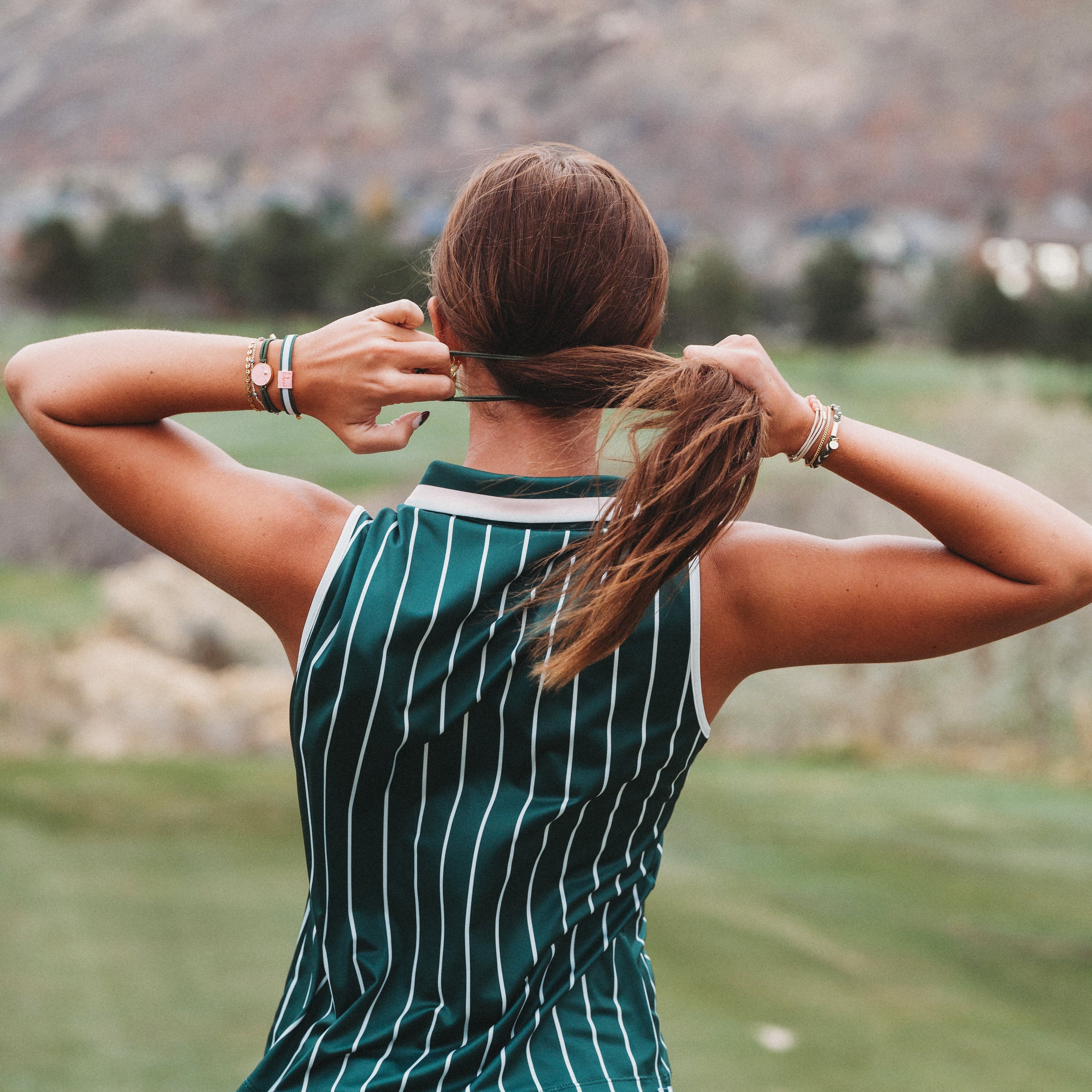 "Tee Time" Green &amp; Pink Hair Tie Bracelets with Removable Ball Marker