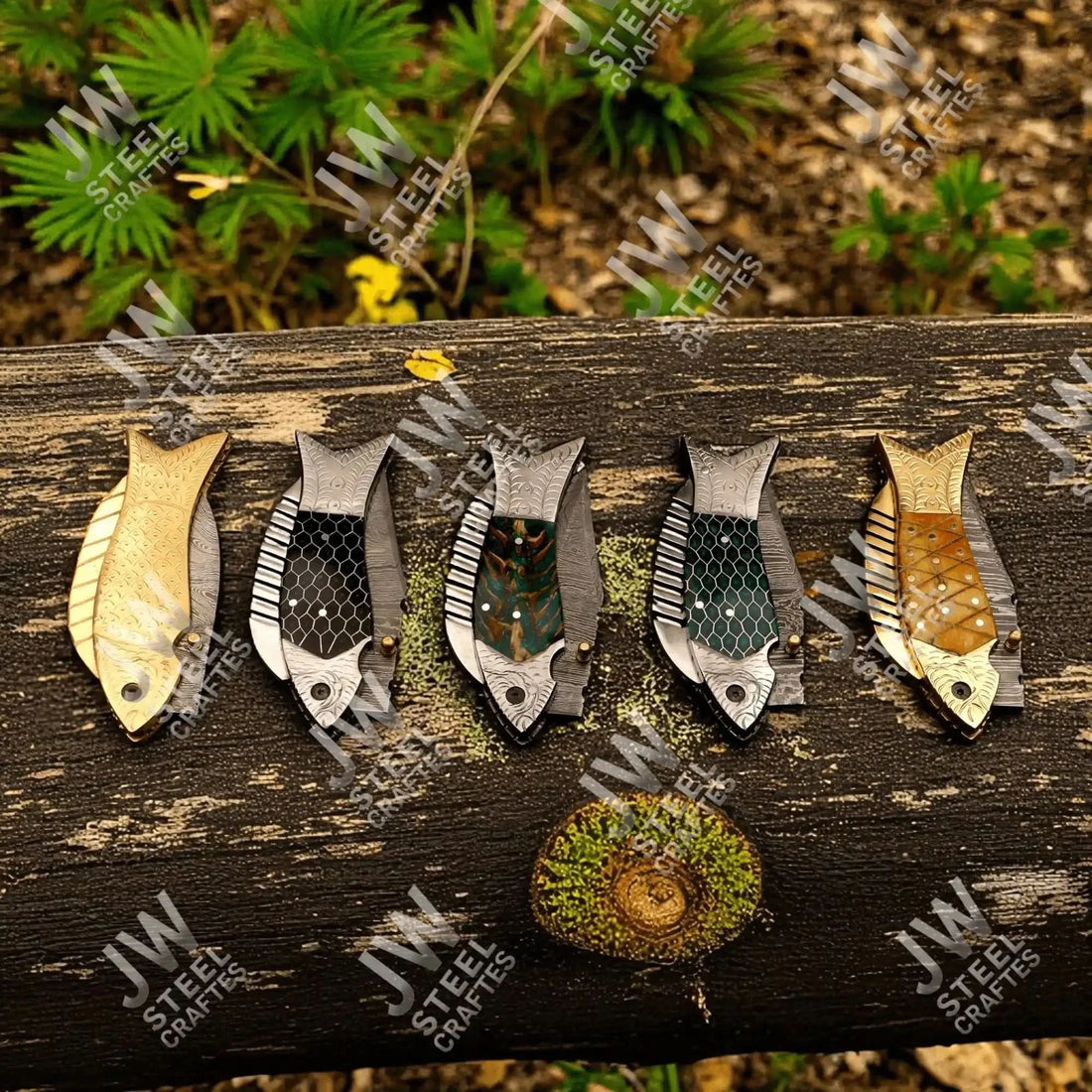 Hand Forged Damascus Steel Folding Knife – Honeycomb, Pinecone &amp; Brass Handle Variations