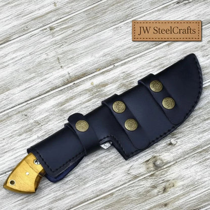 tracker knife Custom, 10", DAMASCUS KNIFE, Damascus steel knife, hunting, exotic Yellow Heart &amp; Walnut wood handle, leather sheath