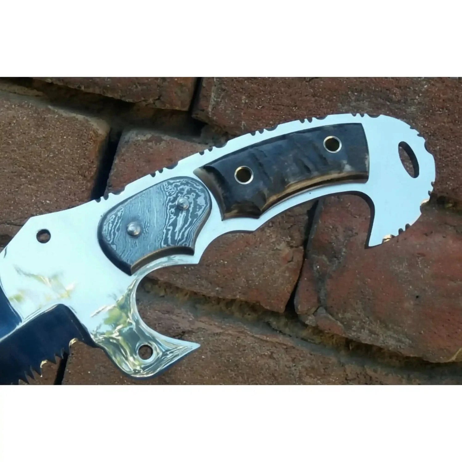 Tracker Knife Custom Handmade J2 Steel  Handle Sheep Horn &amp; Damascus Bolster 13