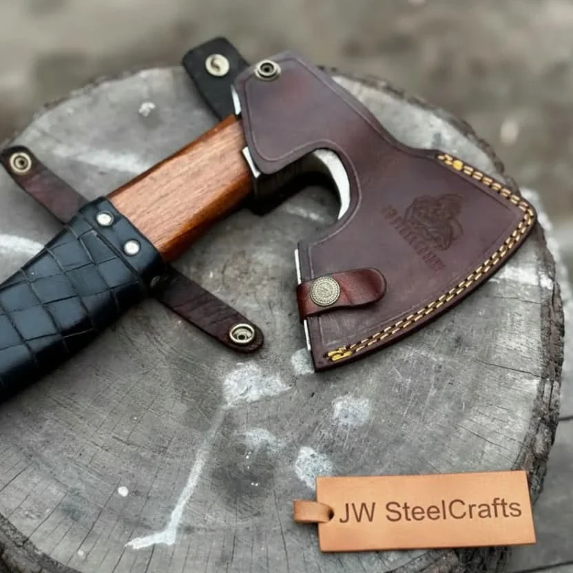Viking Axe with Leather Wrapped Handle &amp; Engraved Head – JW SteelCrafts