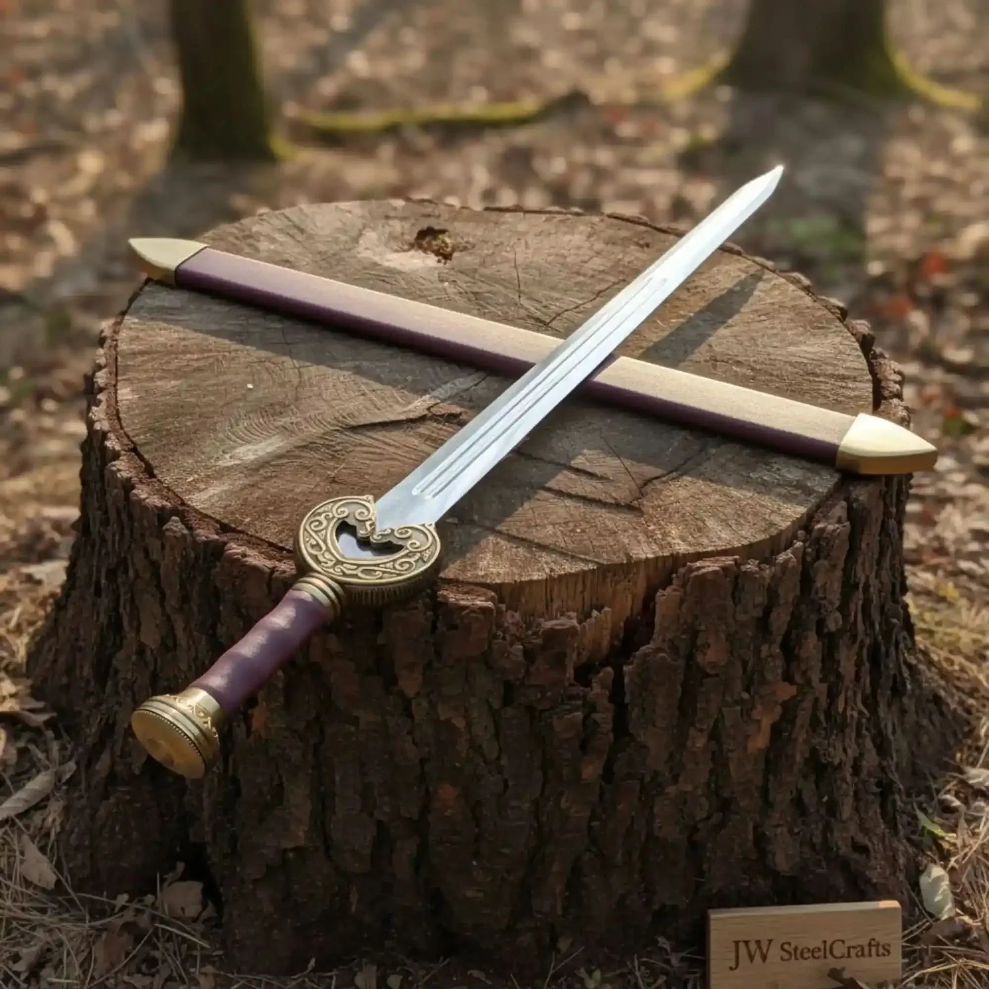 Handmade Medieval Knight Sword Replica | Polished Carbon Steel, Leather Handle &amp; Wooden Scabbard