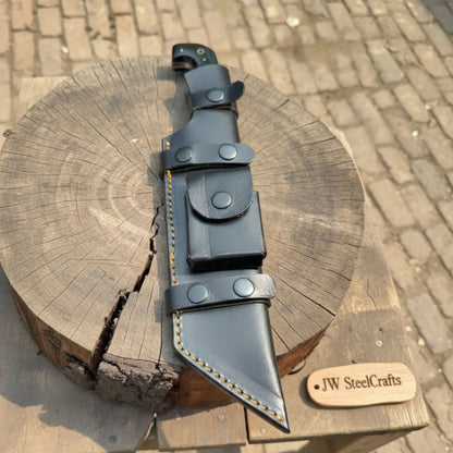 Handmade Damascus Tracker Knife 12” Sawback Blade Survival Knife Black resin Handle &amp; Sheath