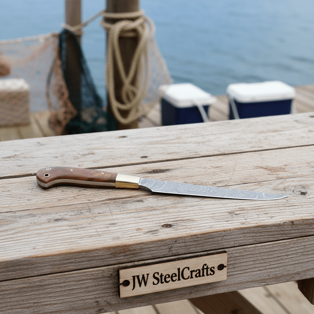 Handmade Damascus Fillet Knife - Premium Blade for Fish Processing &amp; Trimming