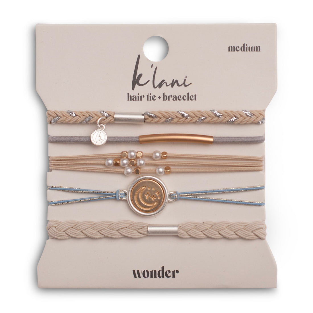 "Wonder" Soft Creams &amp; Blues with Pearls &amp; Gold Hair Tie Bracelets