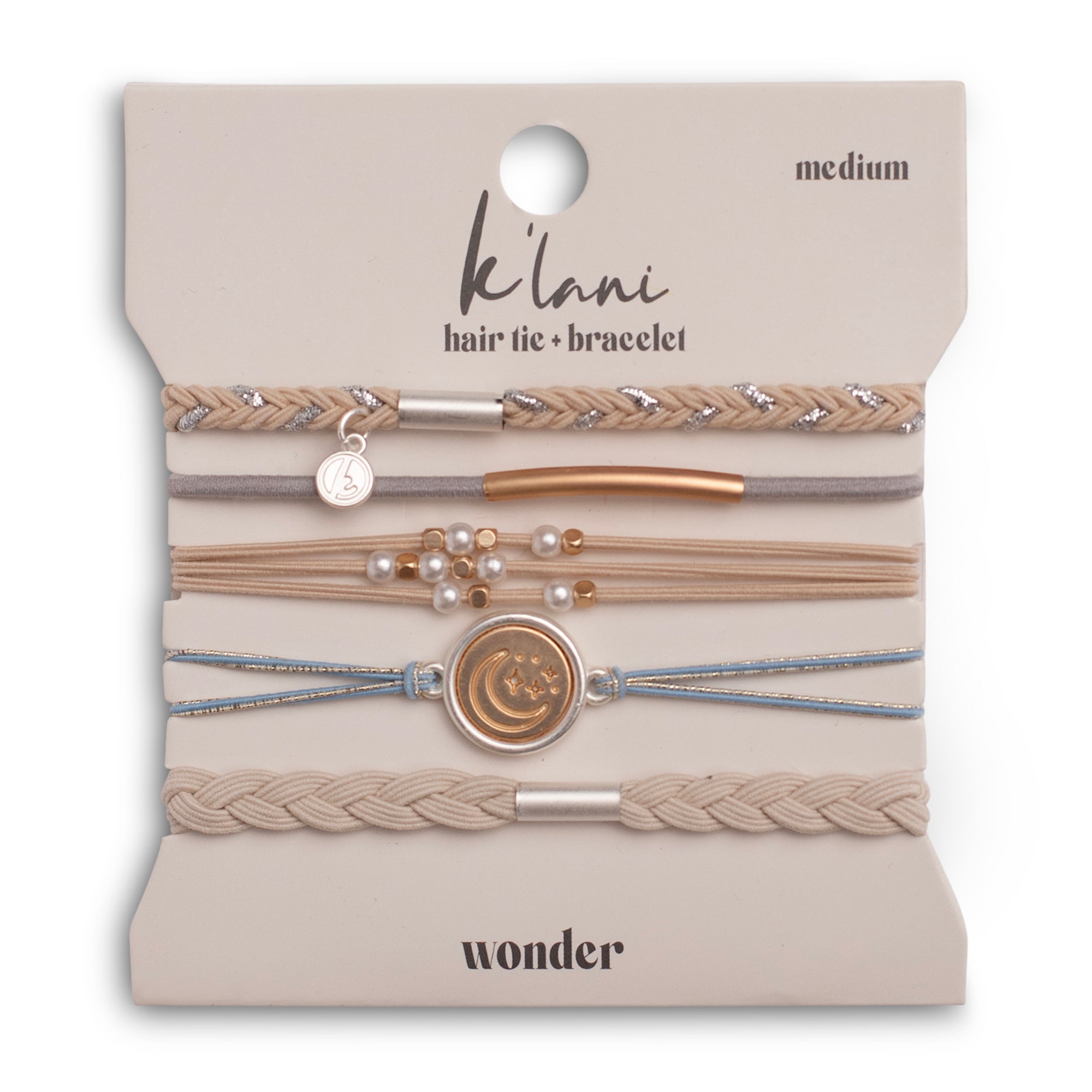 "Wonder" Soft Creams &amp; Blues with Pearls &amp; Gold Hair Tie Bracelets
