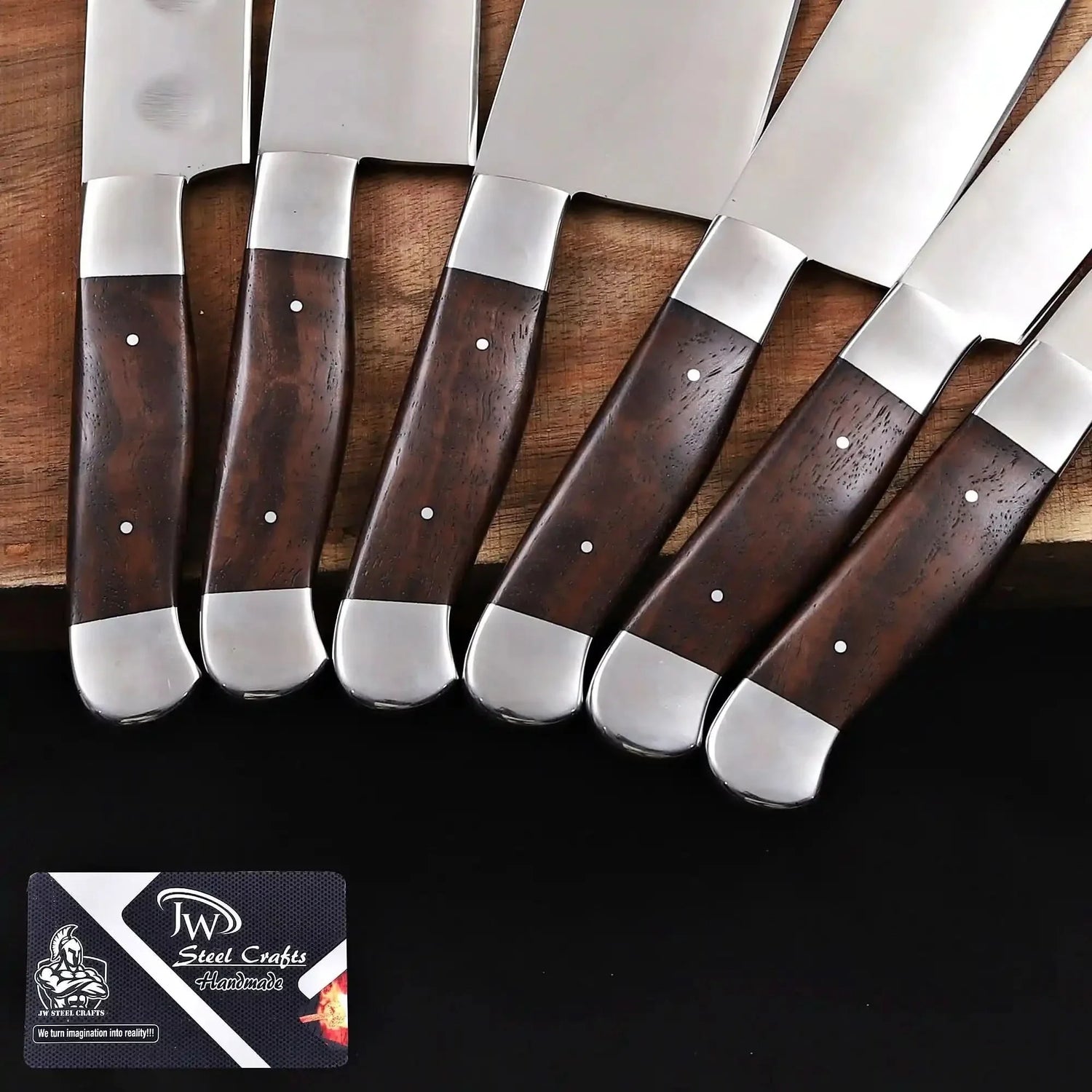 Handmade 6 Piece Chef Knife Set with Leather Roll – Full Tang Kitchen Knives Set with Cleaver, Chef, Santoku, Utility &amp; Paring