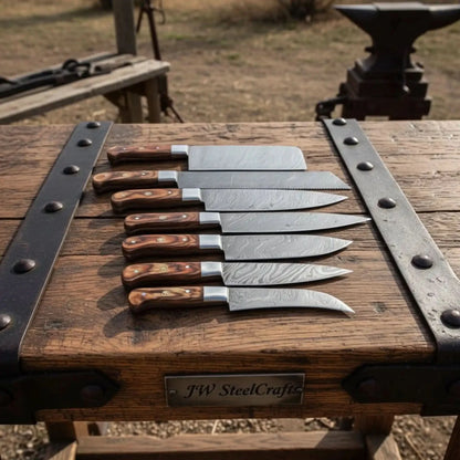 HANDMADE Damascus steel Blades kitchen knife chef knife 7 piece set