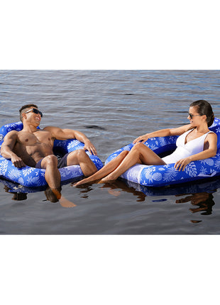 Aqua Leisure Supreme Zero Gravity Chair Hibiscus Pineapple Royal Blue w/Docking Attachment [APL17290S1]