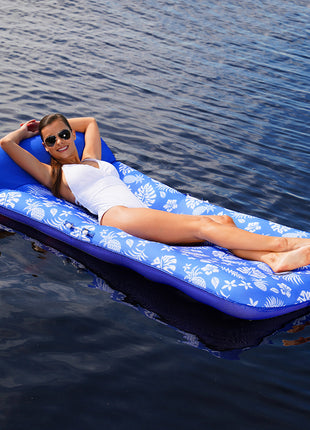 Aqua Leisure Supreme Oversized Controued Lounge Hibiscus Pineapple Royal Blue w/Docking Attachment [APL19977]